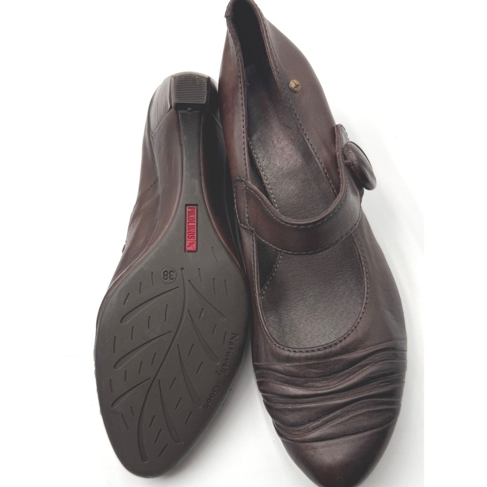 Pikolinos Brown Leather Mary Jane Pleated Round Toe Cone Heels Womens 38 - Picture 6 of 12